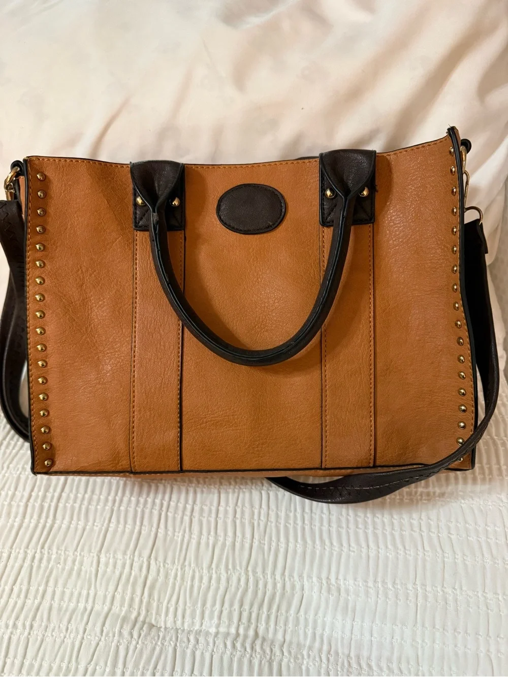 Tan and Dark Brown Studded Bag